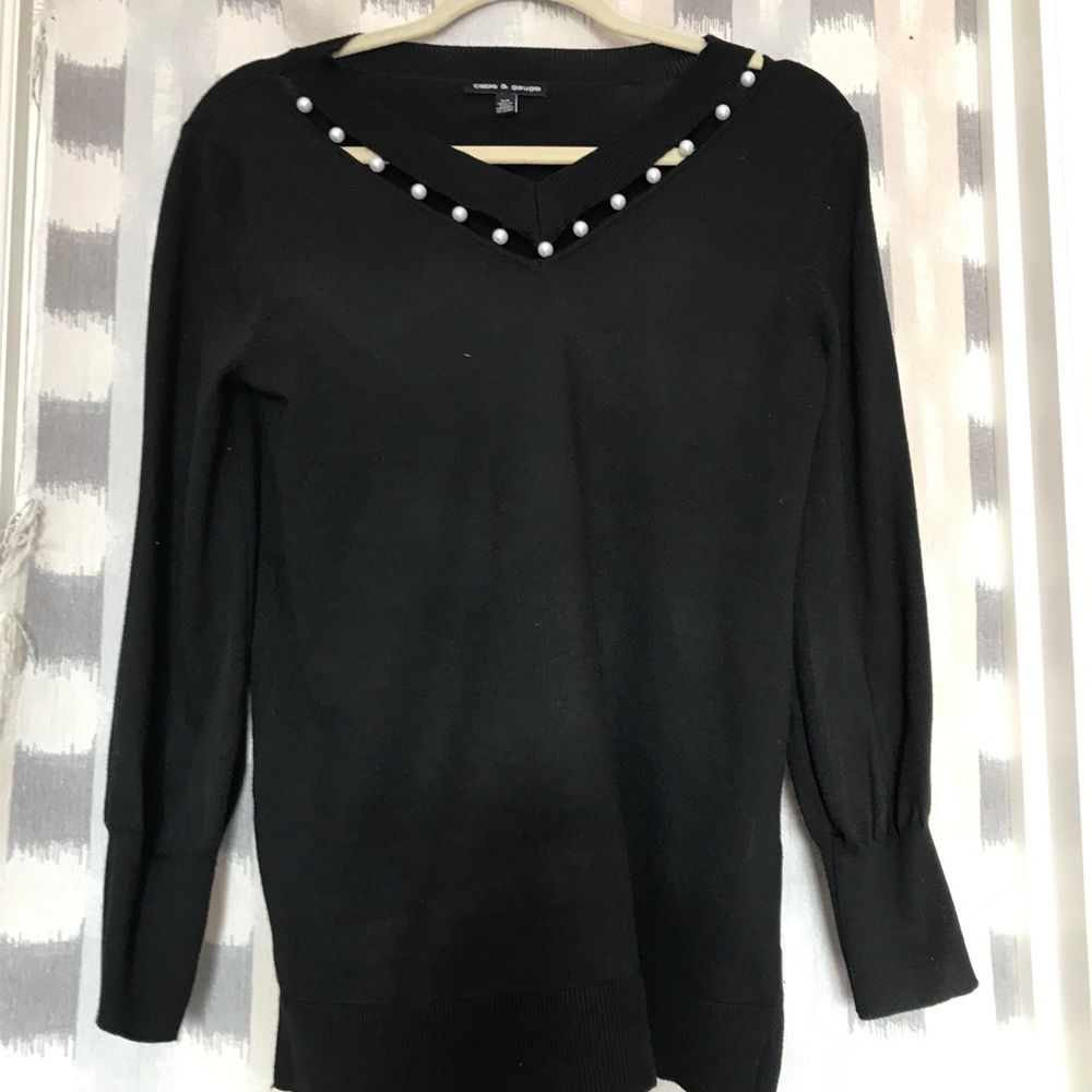 Cable and Gauge Pearl Cutout Sweater
